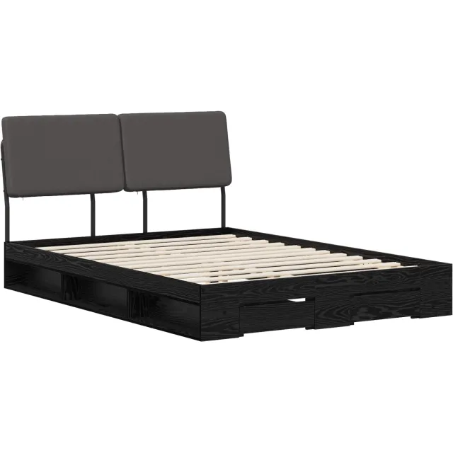 vidaXL Double Bed with Headboard Zwart eiken en donkergrijs