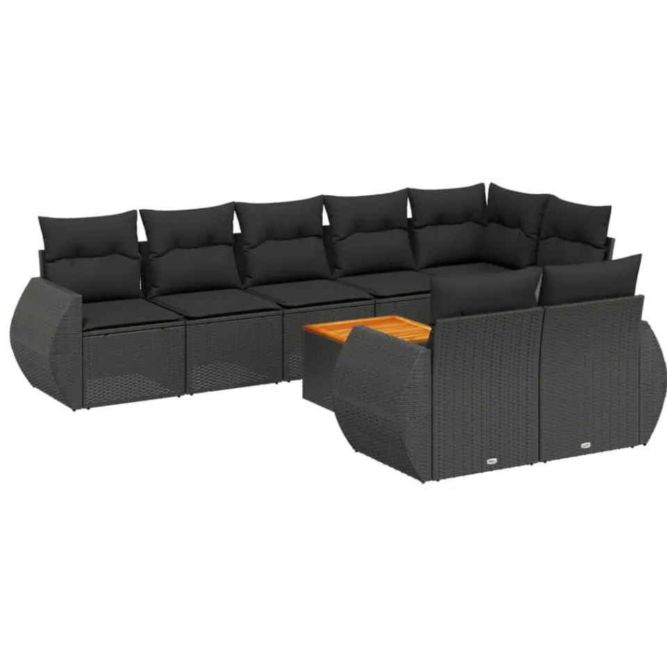 vidaXL 9-delige Loungeset met kussens poly rattan zwart, foto 3