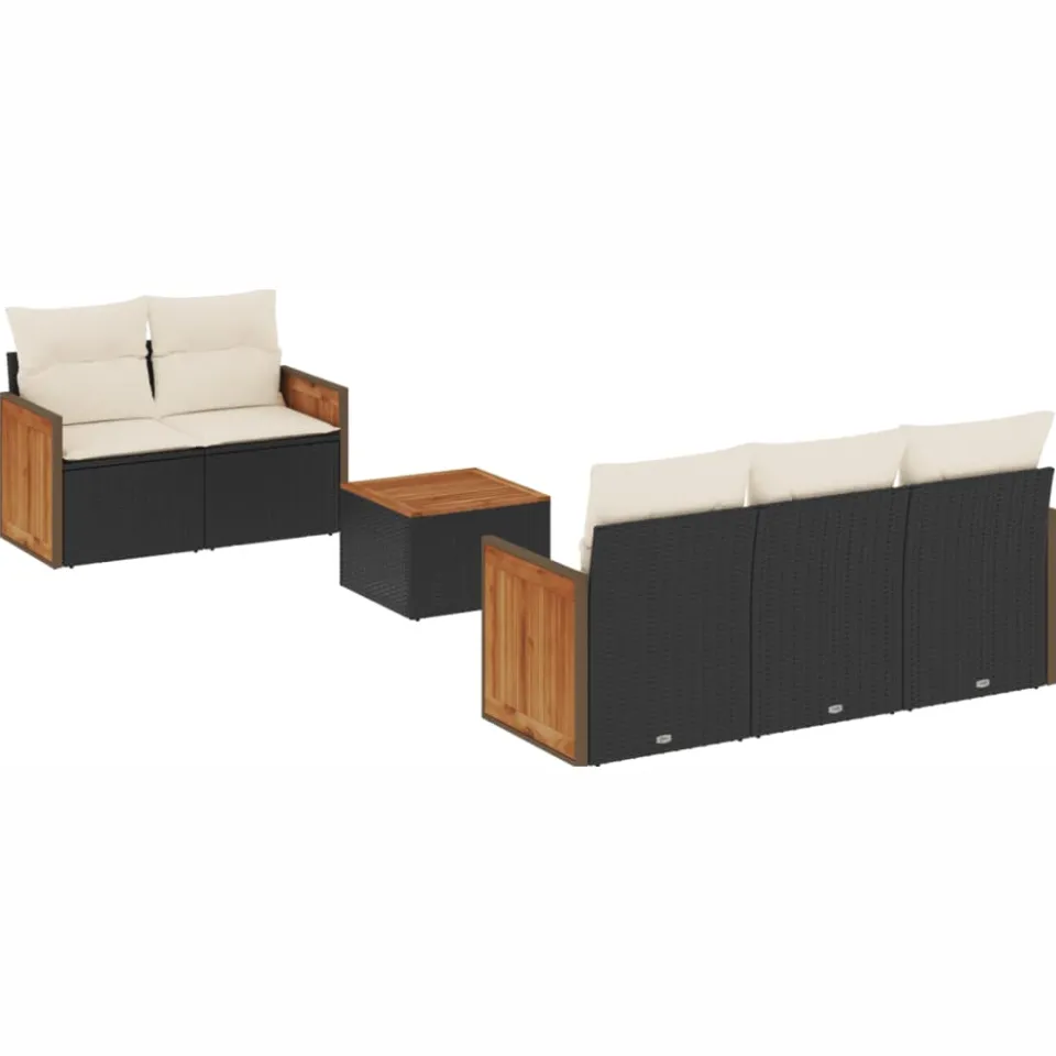 vidaXL 6-delige Loungeset met kussens poly rattan zwart