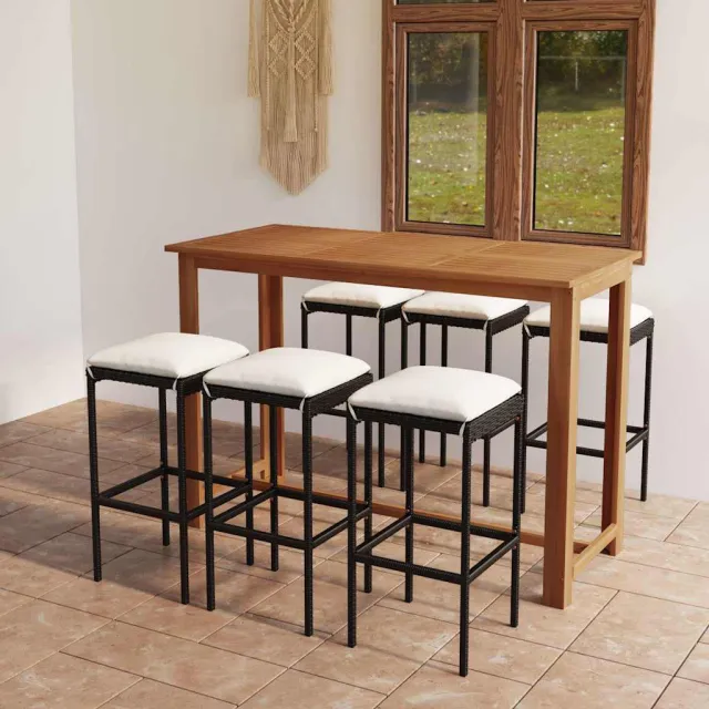 vidaXL 7-delige Tuinbarset met kussens zwart, foto 2