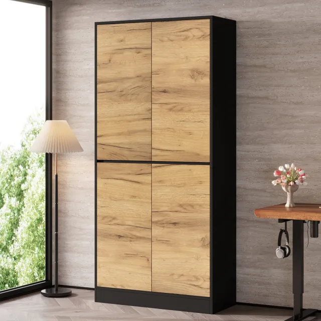 MODENUIT Aktenschrank – Verstelbare Legplanken – 80 x 35 x 180 cm – Spaanplaat – Zwart en Eikenlook – Kantoor