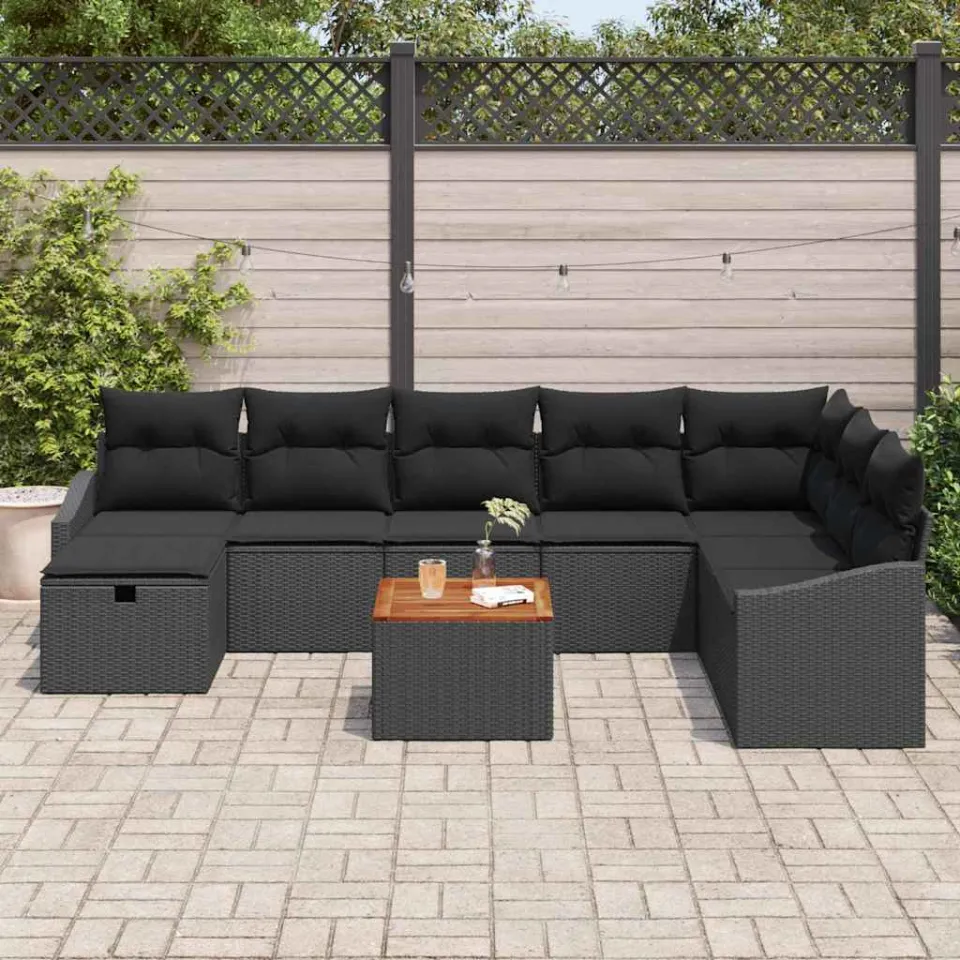 vidaXL Tuinbankenset 9 st Zwart poly rattan, foto 3