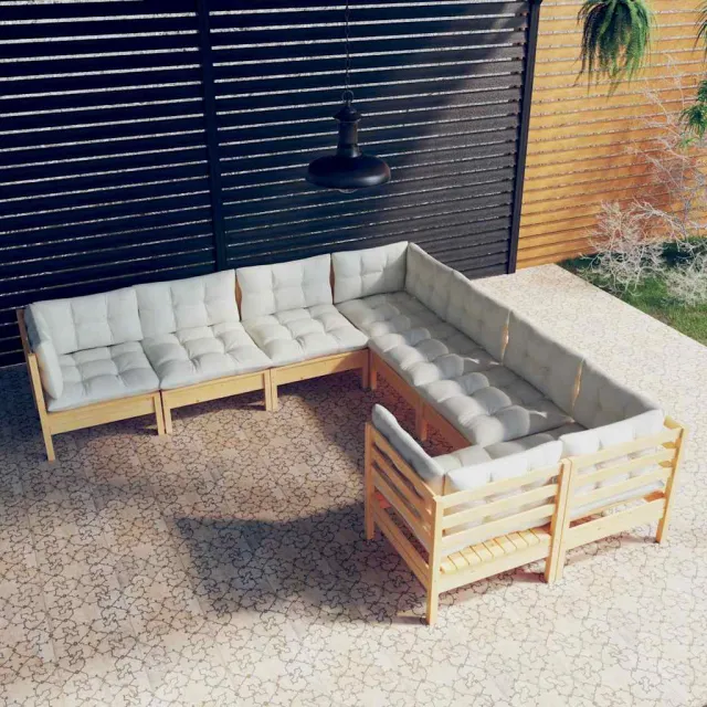 vidaXL 8-delige Loungeset met crèmekleurige kussens massief grenenhout, foto 2