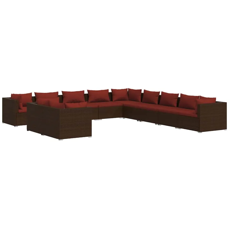vidaXL 11-delige Loungeset met kussens poly rattan bruin