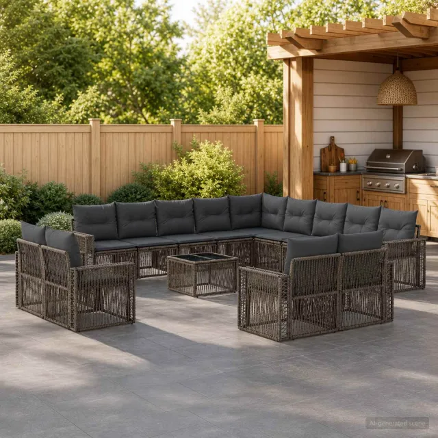 vidaXL Tuinbankenset 14 st 13-zits Grijs en Donkergrijs poly rattan, foto 2