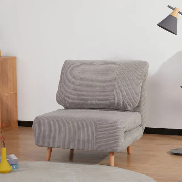 MIVRAY Fauteuil 82 x 89 x 83 cm - 2-in-1 Slaapfauteuil Met Verstelbare Rugleuning - Voor Woonkamer En Slaapkamer - Stof Hout Lichtgrijs