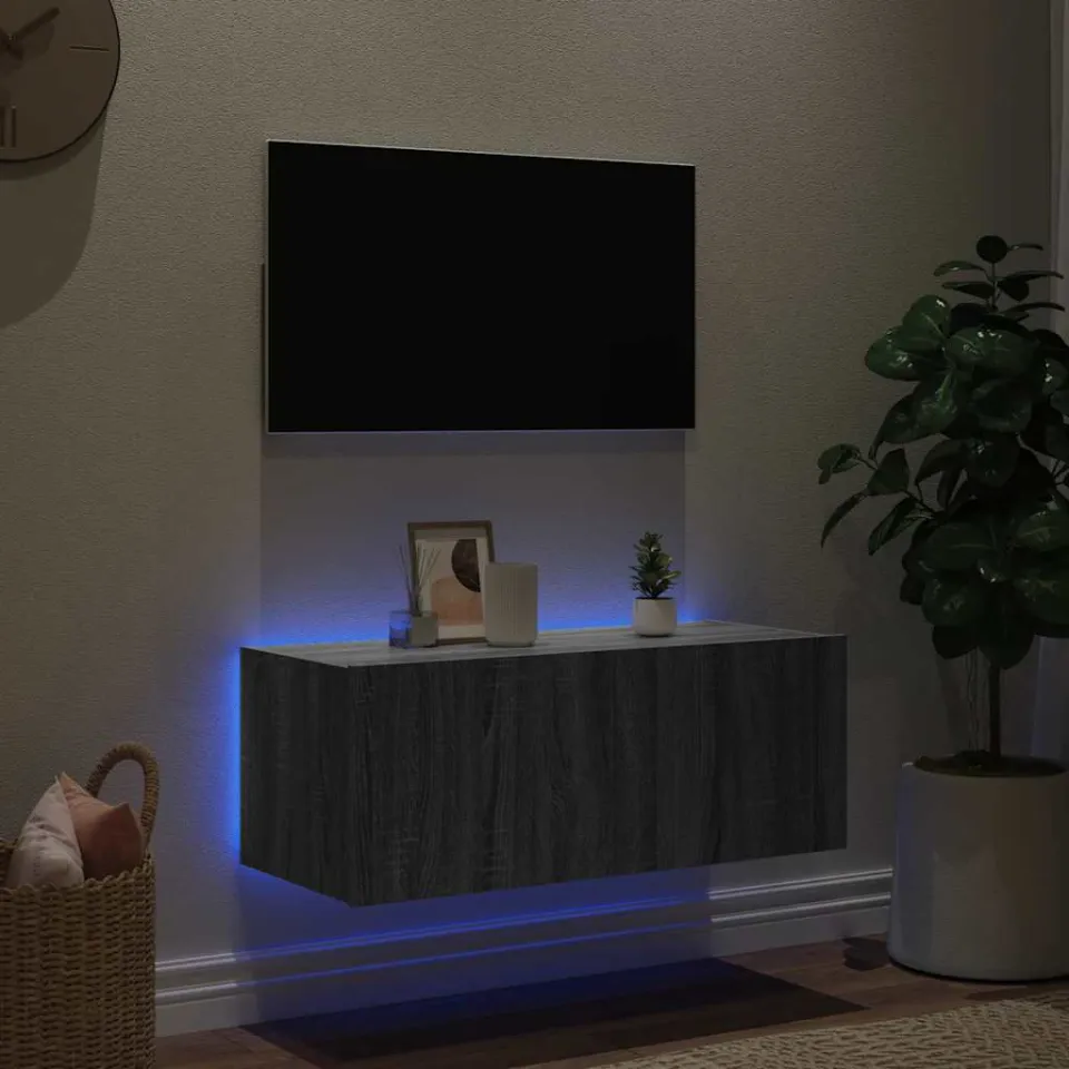 vidaXL Tv-wandmeubel met LED-verlichting 80x35x31 cm grijs sonoma, foto 3