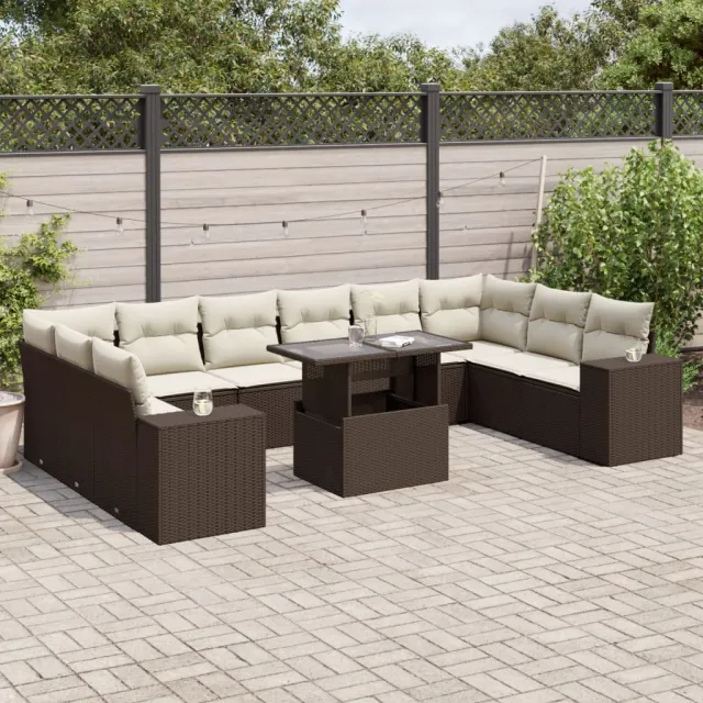vidaXL 11-delige Loungeset met kussens poly rattan bruin, foto 2