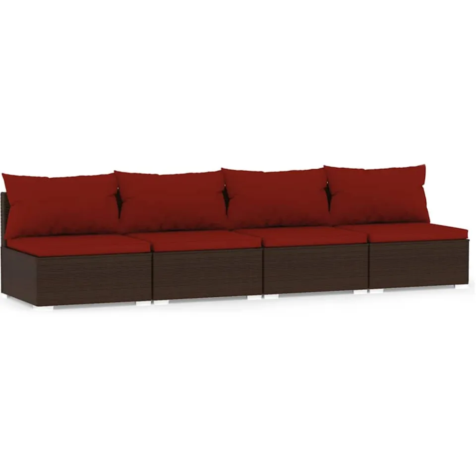 vidaXL Bank 4-zits met kussens poly rattan bruin, foto 3