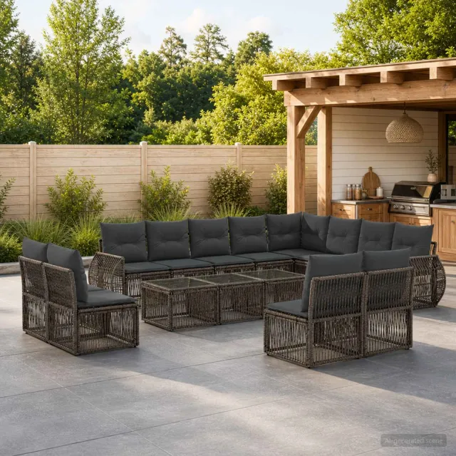 vidaXL Tuinbankenset 12 st 12-zits Grijs en Donkergrijs poly rattan