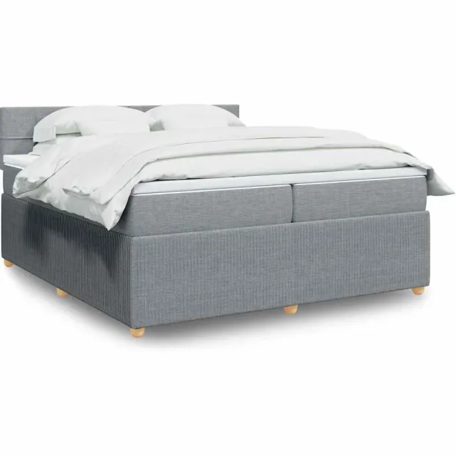 vidaXL Boxspring met matras stof lichtgrijs 200x200 cm grijs
