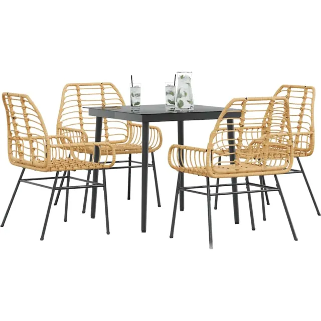 vidaXL 5-delige Tuinset poly rattan glas bruin
