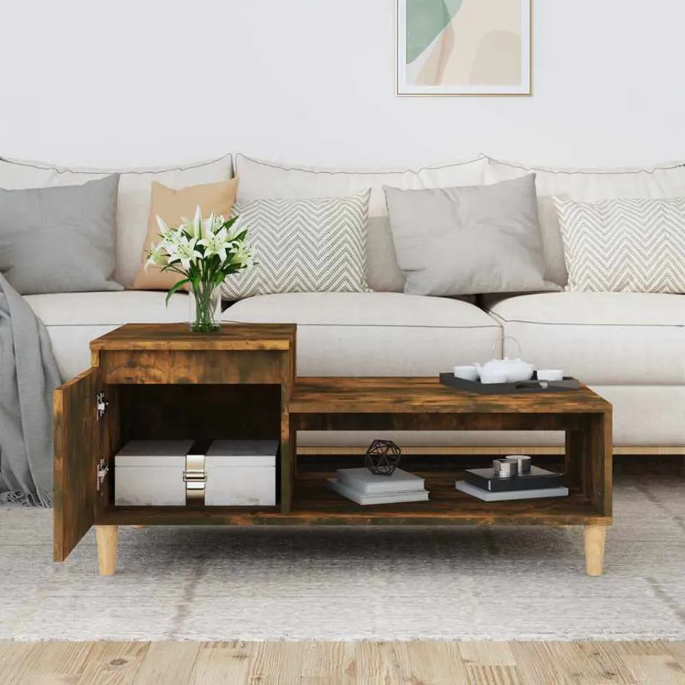 vidaXL Salontafel 100x50x45 cm bewerkt hout gerookt eikenkleurig, foto 3