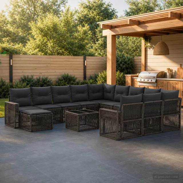 vidaXL Tuinbankenset 13 st 12-zits Grijs en Donkergrijs poly rattan, foto 2