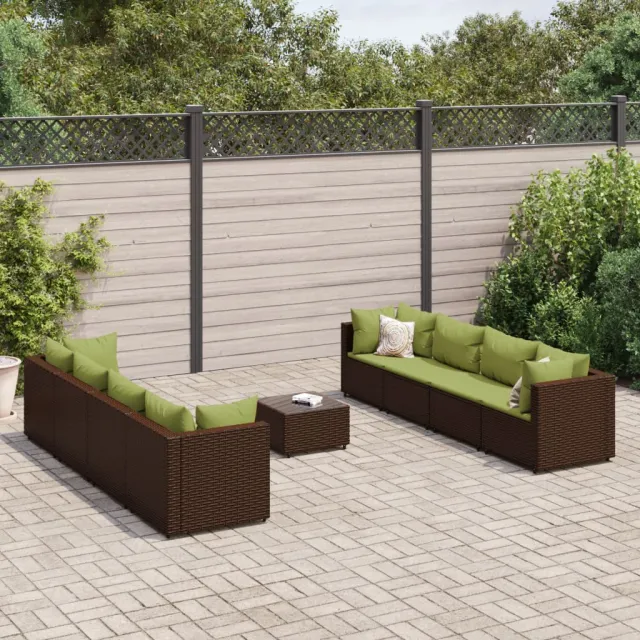 vidaXL 9-delige Loungeset met kussens poly rattan bruin, foto 2