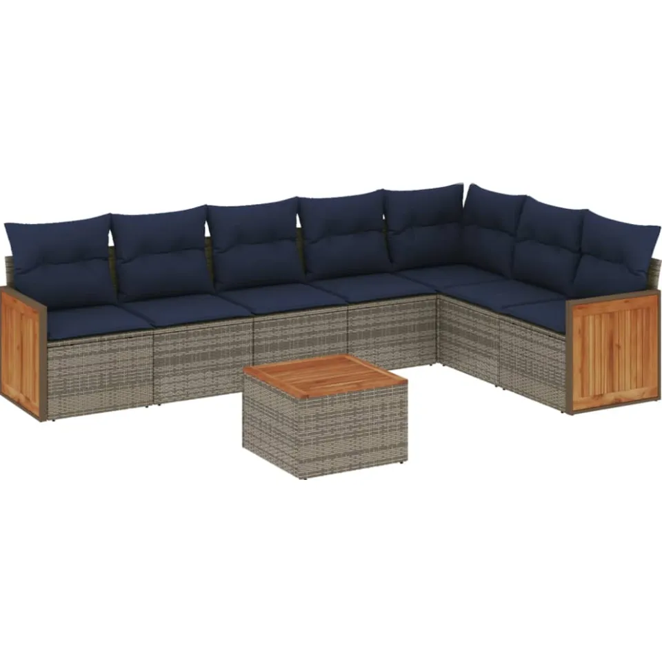 vidaXL 8-delige tuinbankset met kussens, grijs polyrotan, foto 3