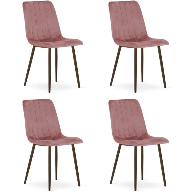 Oskar LAVA Eetkamerstoelen – Set van 4 – Groen Velvet – Walnootkleurige Houten Poten – Comfortabele Gestoffeerde Zitting – Modern Design – Velvet Stoel voor Woonkamer, Keuken en Eetkamer – Max. 110 kg per Stoel