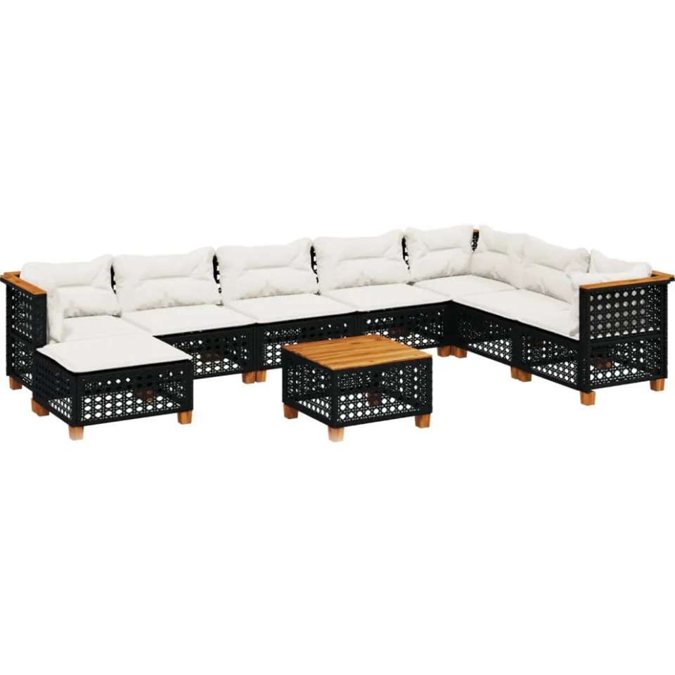 vidaXL 9-delige Loungeset met kussens poly rattan zwart, foto 3