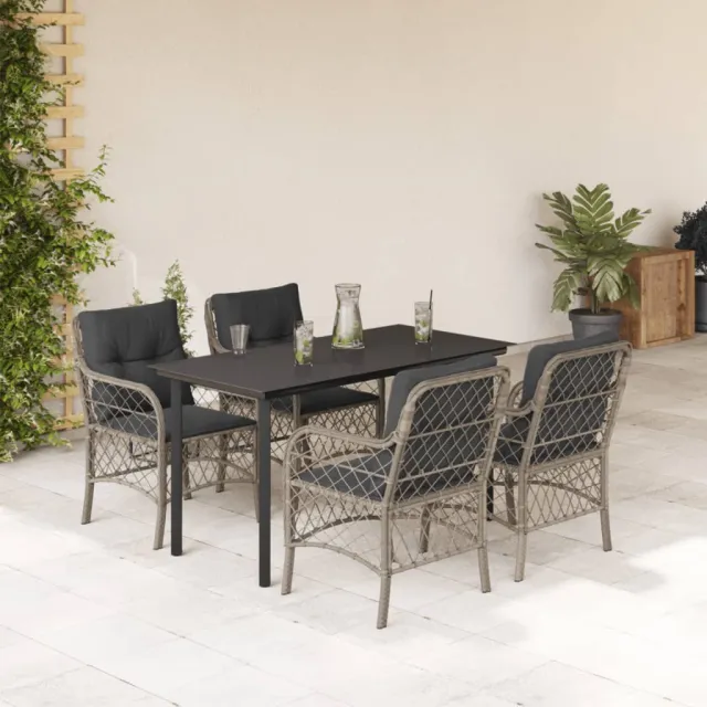 vidaXL 5-delige Tuinset met kussens poly rattan lichtgrijs grijs, foto 2