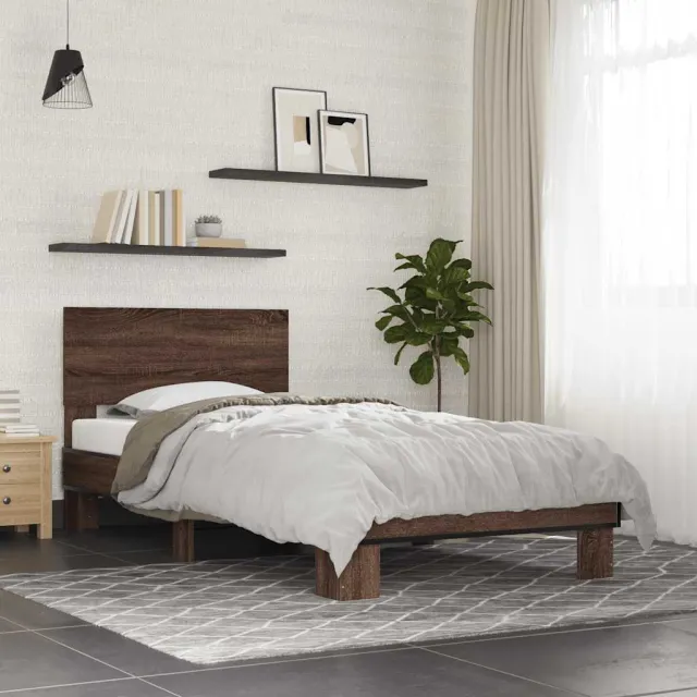 vidaXL Bedframe bewerkt hout en metaal bruin eikenkleurig 90x200 cm