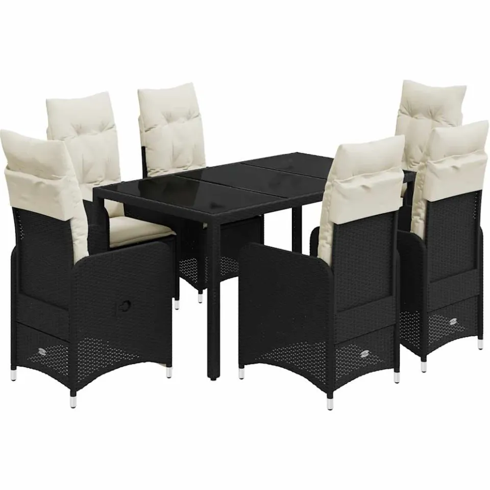 vidaXL 7-delige Bistroset met kussens poly rattan zwart, foto 3