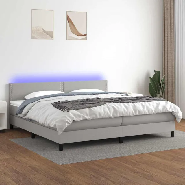 vidaXL Boxspring met matras en LED stof lichtgrijs 200x200 cm