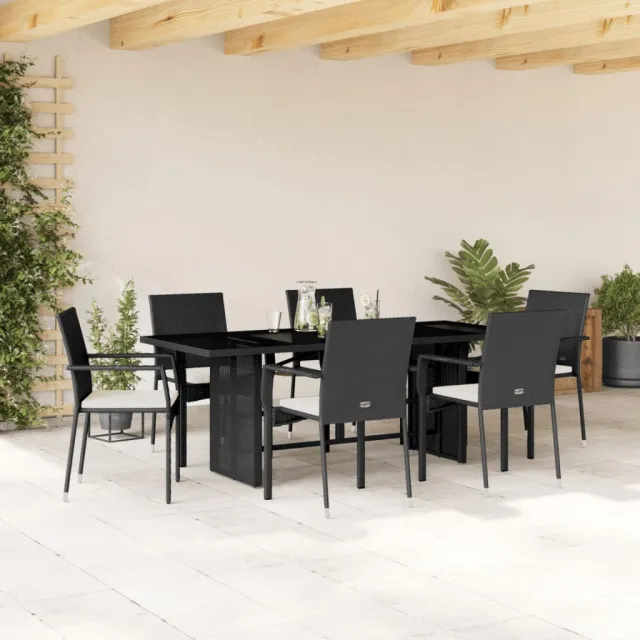 vidaXL 7-delige Tuinset met kussens poly rattan zwart, foto 2