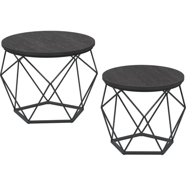 Hoppa! Salontafels, set van 2 bijzettafels van 40 en 50 cm doorsnede , robuust stalen frame, voor woonkamer, slaapkamer, rustiek bruin en zwart