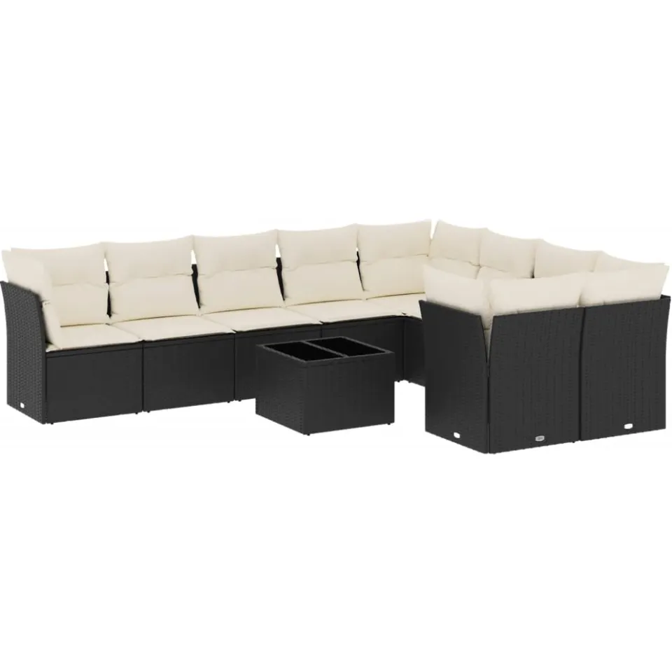 vidaXL 10-delige Loungeset met kussens poly rattan zwart