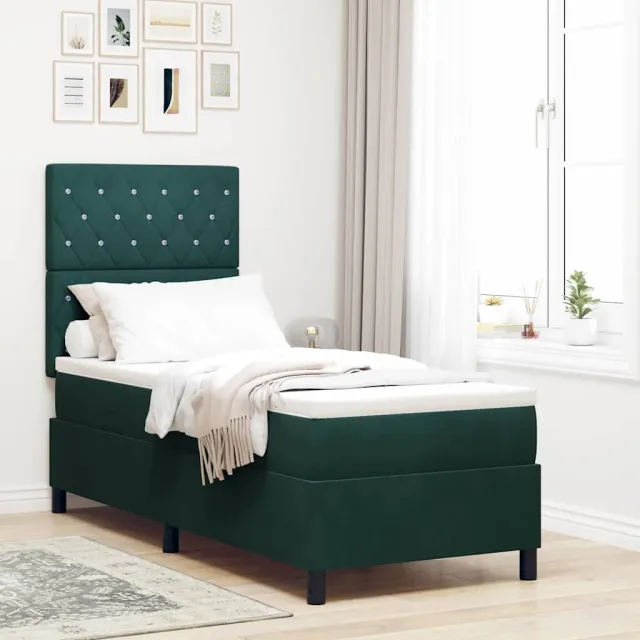 vidaXL LED Box Spring Bed Donkerblauw 80 x 200 cm Fluweel