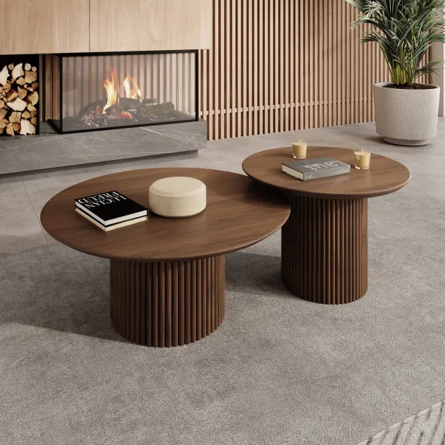 MEUBELLA Salontafel Mixx - Walnootpatroon - Set van 2 Bruin