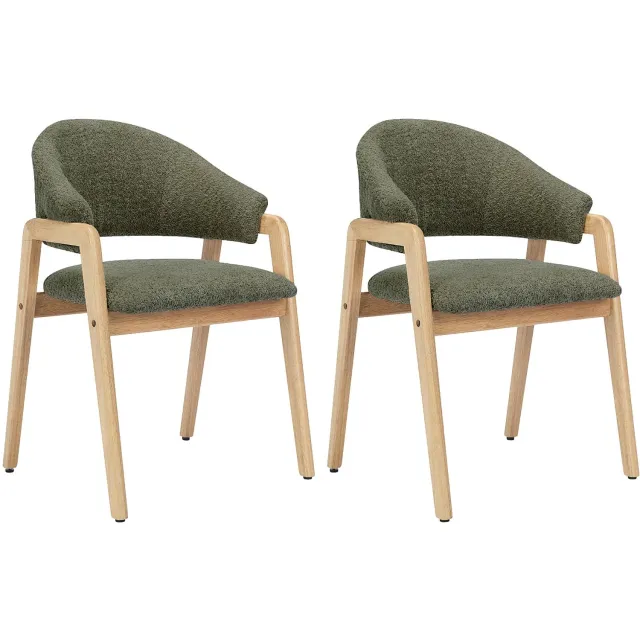 Vente-unique Set van 2 stoelen met armleuningen in teddy en hévéahout - Groen en naturel - SOLUNA Kaki