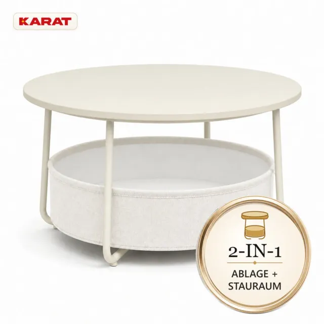 Floordirekt Bijzettafel Tore - Ronde Woonkamertafel met Open Opbergruimte - Ø 75 x 45 cm - Natuurlijk beige