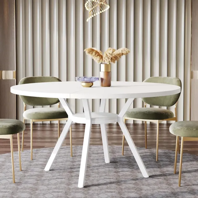 Tribesigns Ronde Eettafel - Keukentafel - 120 x 120 x 75 cm - Eetkamertafel Voor 4 Personen - met Houten Tafelblad - Modern Design - Wit