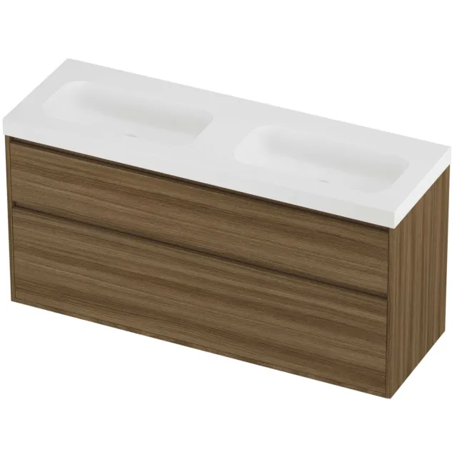Proline Haga Badmeubelset Polystone Mezza 140x46x73 cm Mat White Caramel Walnut Houtlook