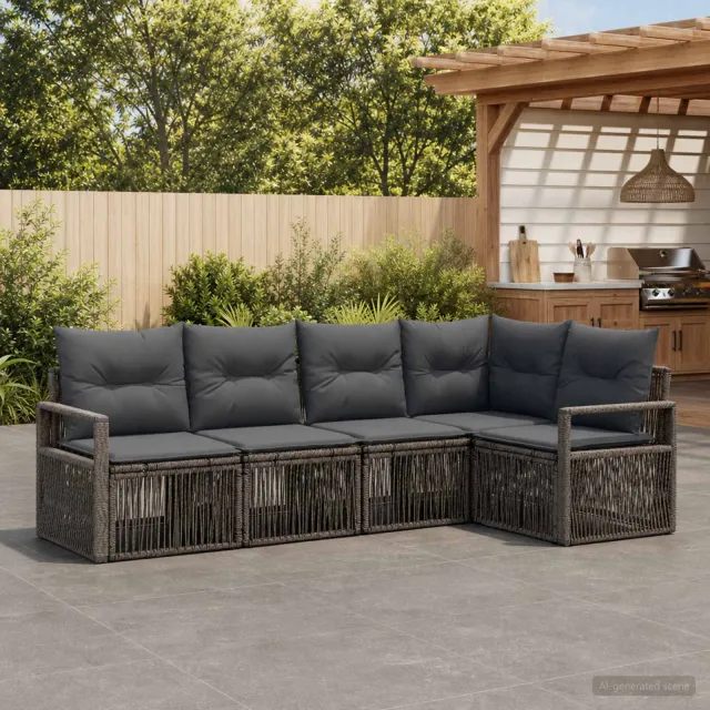 vidaXL Tuinbankenset 5 st 5-zits Grijs poly rattan