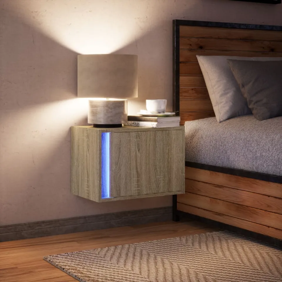 vidaXL Nachtkastje met LED's wandgemonteerd sonoma eikenkleurig, foto 4