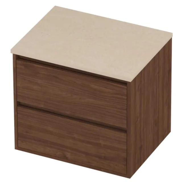 Proline Deck Badmeubelset Hardsteen Greeploos Symmetrisch 60x46x54 cm Sand Stone Indian Walnut Houtlook