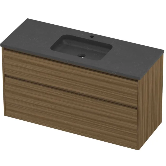 Proline Rollo Badmeubelset Hardsteen Elegant 1 Gat 120x46x67 cm Blue Stone Caramel Walnut Houtlook