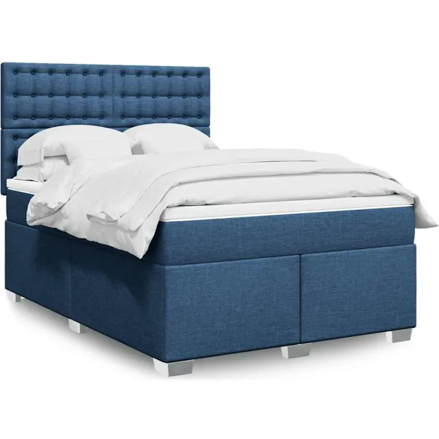 vidaXL Boxspring met matras stof blauw 140x190 cm