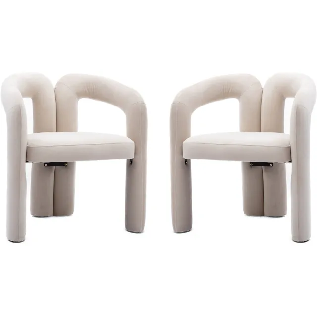 CHICFURN Eetkamerstoel - Gestoffeerd - Met armleuningen - Beige