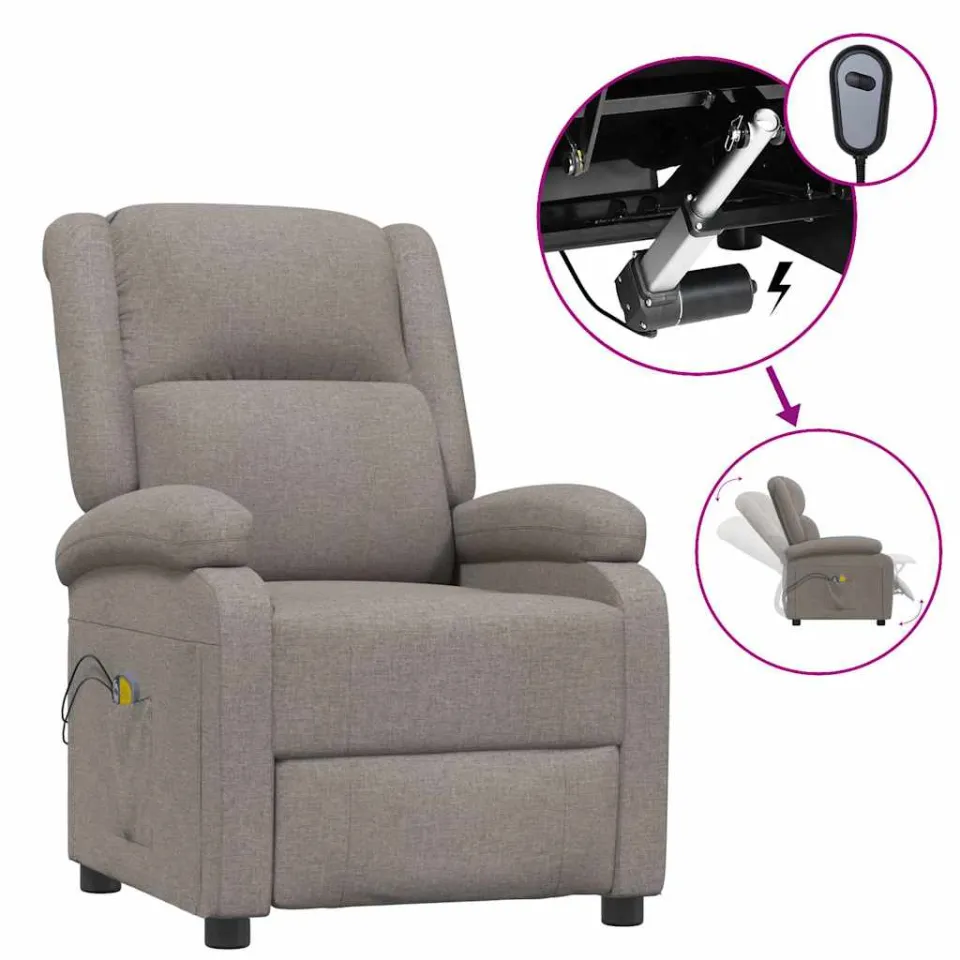 vidaXL Massagestoel elektrisch stof taupe, foto 3