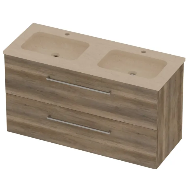 Basic-Line Rocky 46 Badmeubelset Hardsteen 120x46x62 cm R46SSDSO120D2 Scotch Oak Sand Stone Beige