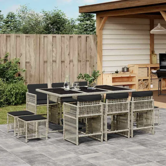 vidaXL 11-delige Tuinset met kussens poly rattan lichtgrijs grijs, foto 2