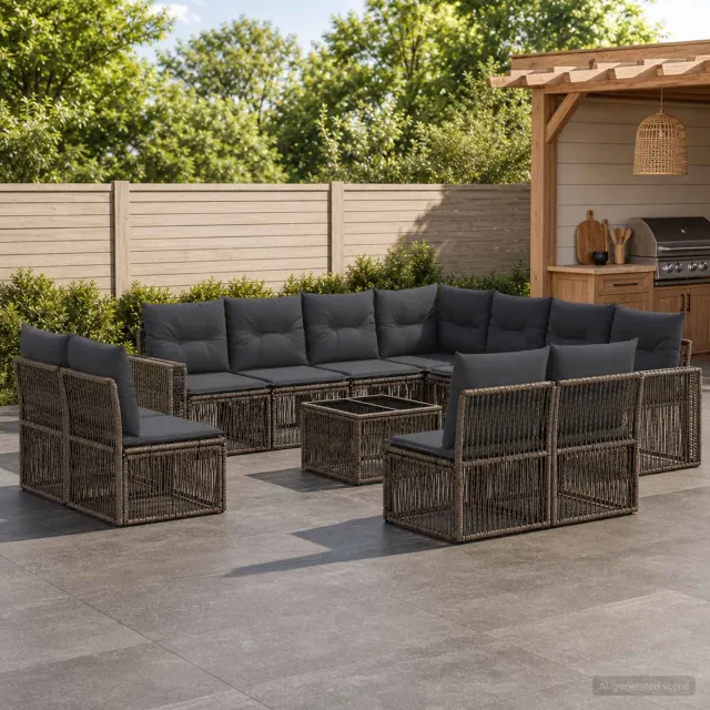 vidaXL Tuinbankenset 12 st Grijs en Donkergrijs poly rattan