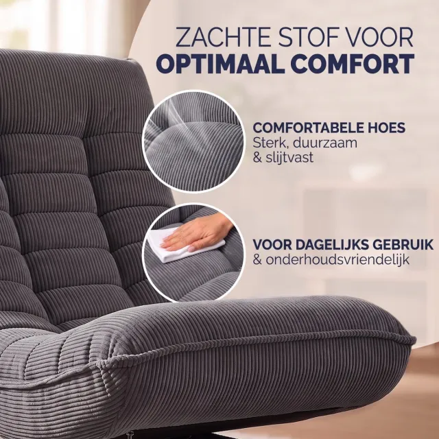 Casaria Relaxstoel met Verstelbare Rugleuning – Cord Grijs Cord Grau