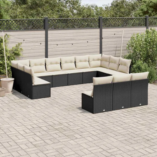 vidaXL 13-delige Loungeset met kussens poly rattan zwart, foto 2