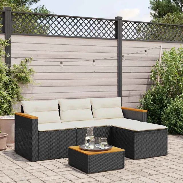 vidaXL 3-delige Loungeset met kussens poly rattan zwart