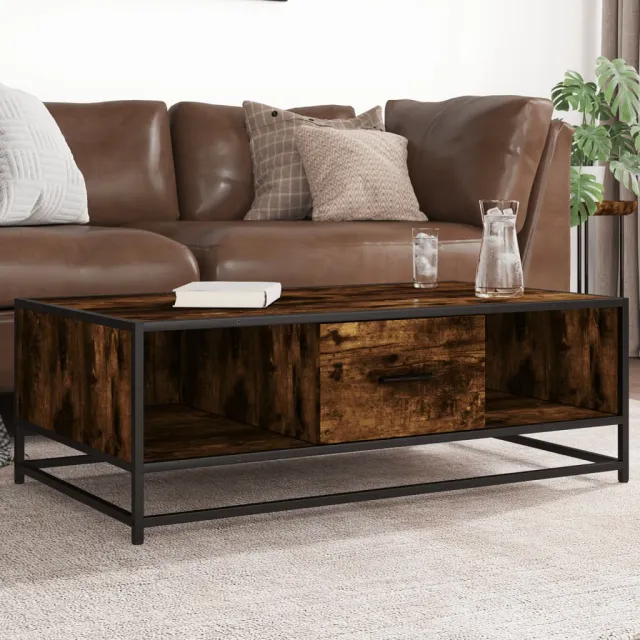 vidaXL Salontafel 100x57x35 cm bewerkt hout en metaal gerookt eiken, foto 2