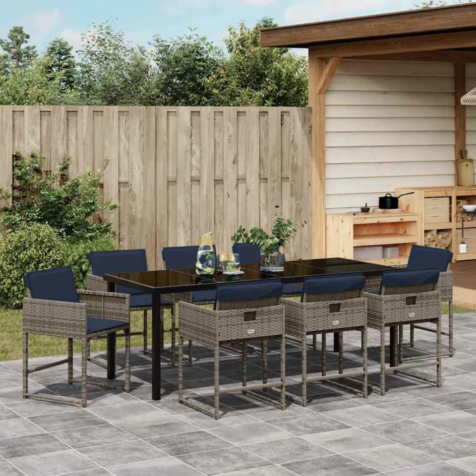 vidaXL Tuin eettafelset 9 st Grijs poly rattan, foto 3